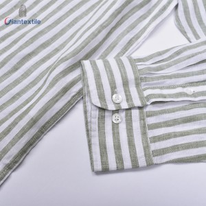 Direct Sale Newly Men’s Shirt 100% Linen Long Sleeve Green Stripe Plus Size Shirt Summer Business Leisure Shirt For Men GTCW108112G1