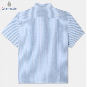 Good Sealed Comfortable Men’s Shirt 100% Linen Short Sleeve Blue Plus Size Shirt Stripe Business Leisure Shirt For Men GTCW108115G1