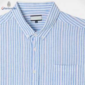 Good Sealed Comfortable Men’s Shirt 100% Linen Short Sleeve Blue Plus Size Shirt Stripe Business Leisure Shirt For Men GTCW108115G1
