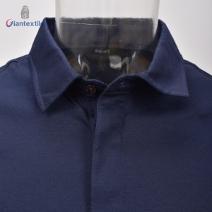 Modern Design Shirt Solid Navy Good Hand Feel Fabric 100% Cotton Smart Casual Short Sleeve Shirt For Men GTCW108122G1