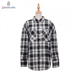 Good Sealed Fashionable Check 100% Cotton Fitted Long Sleeve Business Leisure Women Wear GTCW108125G1