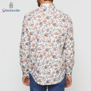 Giantextile OEM Men’s Shirt Landscape Print Floral 100% Cotton Shirt Digital Print Long Sleeve Shirt For Men GTCW108127G1