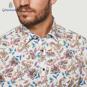 Giantextile OEM Men’s Shirt Landscape Print Floral 100% Cotton Shirt Digital Print Long Sleeve Shirt For Men GTCW108127G1