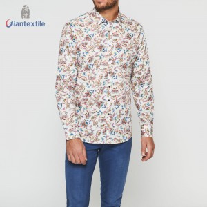 Giantextile OEM Men’s Shirt Landscape Print Floral 100% Cotton Shirt Digital Print Long Sleeve Shirt For Men GTCW108127G1