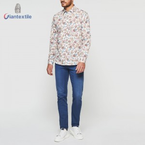 Giantextile OEM Men’s Shirt Landscape Print Floral 100% Cotton Shirt Digital Print Long Sleeve Shirt For Men GTCW108127G1