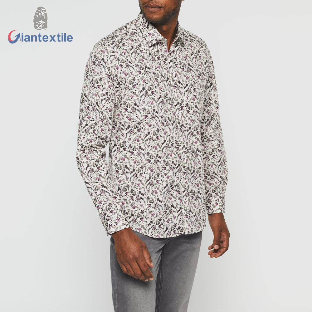 Giantextile OEM Supplier Men’s Shirt Small Floral 100% Cotton Shirt Digital Print Fashion Long Sleeve Shirt For Men GTCW108133G1 Featured Image