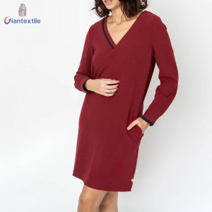 Hot Selling Polyester Viscose Elastane Long Sleeve Casual Red Solid Fashion Long Dress For Women GTCW108146G2