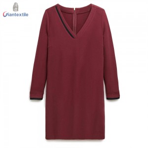Hot Selling Polyester Viscose Elastane Long Sleeve Casual Red Solid Fashion Long Dress For Women GTCW108146G2