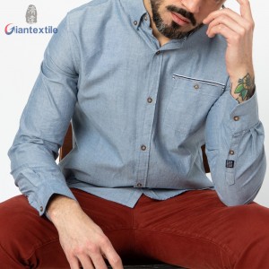 New Design Classical Men’s Shirt 100% Cotton Blue Solid Smart Casual Universal Long Sleeve Shirt For Men GTCW108150G1