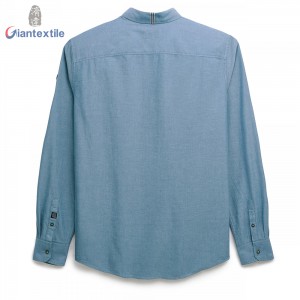 New Design Classical Men’s Shirt 100% Cotton Blue Solid Smart Casual Universal Long Sleeve Shirt For Men GTCW108150G1