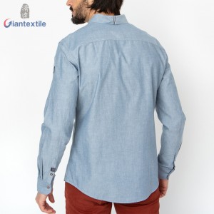 New Design Classical Men’s Shirt 100% Cotton Blue Solid Smart Casual Universal Long Sleeve Shirt For Men GTCW108150G1