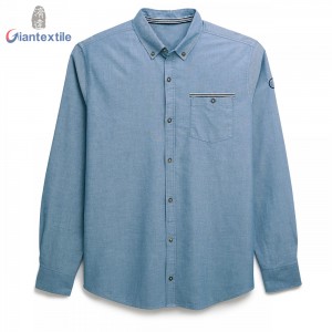 New Design Classical Men’s Shirt 100% Cotton Blue Solid Smart Casual Universal Long Sleeve Shirt For Men GTCW108150G1