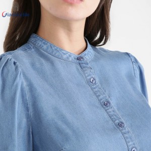 Women’s Shirt New Design 100% Tencel Blue Denim Shirt With O-neck Collar  GTCW108161G1