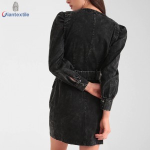 Modern Design Cotton Spandex Long Sleeve Casual Black Solid Fashion Long Dress For Women GTCW108162G1