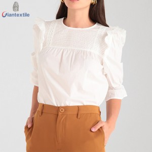 Excellent Performance Women’s Top Contemporary Pure Cotton Good Design White Solid Shirt For Women GTCW108176G1