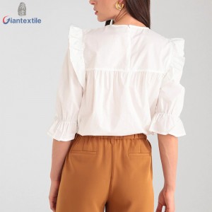 Excellent Performance Women’s Top Contemporary Pure Cotton Good Design White Solid Shirt For Women GTCW108176G1