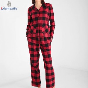 Winter Warm Women’s 100% Cotton Red And Black Check Pajamas High Quality Sets GTCW108180G1