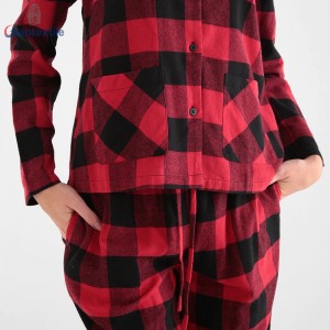Winter Warm Women’s 100% Cotton Red And Black Check Pajamas High Quality Sets GTCW108180G1