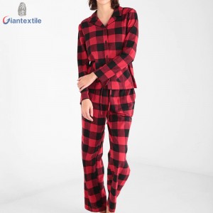 Winter Warm Women’s 100% Cotton Red And Black Check Pajamas High Quality Sets GTCW108180G1