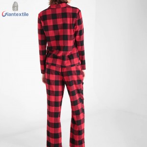 Winter Warm Women’s 100% Cotton Red And Black Check Pajamas High Quality Sets GTCW108180G1