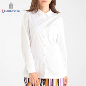 Women’s Shirt Classical Casual Cotton Spandex Nylon White Solid Women Top GTCW108182G1