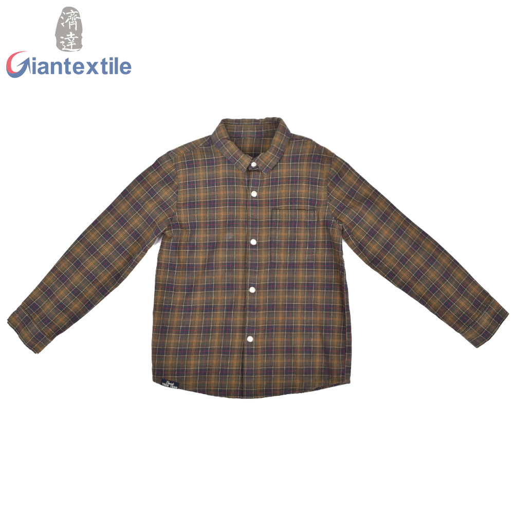 Top Quality Boys Shirts Fashion Classic Check 100% Cotton Brown Clothes Children Tops GTCW108217G1 Featured Image