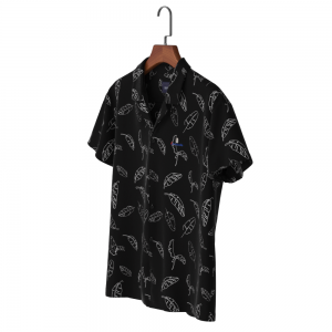 New Hawaiian Men’s Shirt 100% Eco-Vero Short Sleeve Black Feather Hawaii Collar Casual Shirt For Holiday GTCW108219G1