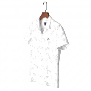 Men’s Shirt 100% Eco-Vero Short Sleeve White Feather Print Hawaii Collar Casual Shirt For Men GTCW108220G1