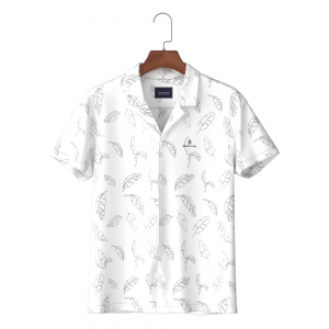 Men’s Shirt 100% Eco-Vero Short Sleeve White Feather Print Hawaii Collar Casual Shirt For Men GTCW108220G1