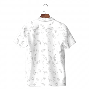 Men’s Shirt 100% Eco-Vero Short Sleeve White Feather Print Hawaii Collar Casual Shirt For Men GTCW108220G1