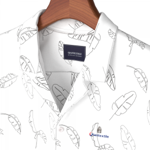Men’s Shirt 100% Eco-Vero Short Sleeve White Feather Print Hawaii Collar Casual Shirt For Men GTCW108220G1