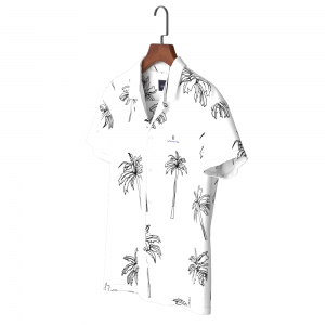 Smart Casual Men’s Shirt 100% Eco-vero Short Sleeve Cool White Tree Print Hawaii Collar Casual Shirt For Men GTCW108221G1