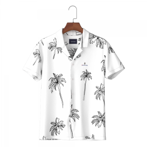 Smart Casual Men’s Shirt 100% Eco-vero Short Sleeve Cool White Tree Print Hawaii Collar Casual Shirt For Men GTCW108221G1