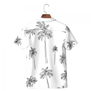 Smart Casual Men’s Shirt 100% Eco-vero Short Sleeve Cool White Tree Print Hawaii Collar Casual Shirt For Men GTCW108221G1