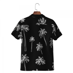 Support Custom Men’s Shirt Pure Eco-vero Short Sleeve Black Tree Print Hawaii Collar Casual Shirt For Holiday GTCW108222G1