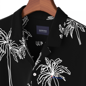 Support Custom Men’s Shirt Pure Eco-vero Short Sleeve Black Tree Print Hawaii Collar Casual Shirt For Holiday GTCW108222G1