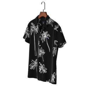 Support Custom Men’s Shirt Pure Eco-vero Short Sleeve Black Tree Print Hawaii Collar Casual Shirt For Holiday GTCW108222G1