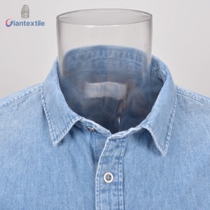 Hot Sale Men’s Shirt 100% Cotton Long Sleeve Yarn Dyed Solid Denim Shirt For Men GTCW108223G1