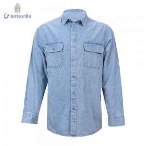 Hot Sale Men’s Shirt 100% Cotton Long Sleeve Yarn Dyed Solid Denim Shirt For Men GTCW108223G1