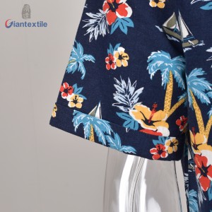 Custom Made Men’s Shirt Rayon Linen Cotton Short Sleeve Floral Print Bright-coloured Shirt For Holiday GTCW108226G1