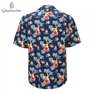 Custom Made Men’s Shirt Rayon Linen Cotton Short Sleeve Floral Print Bright-coloured Shirt For Holiday GTCW108226G1