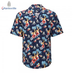 Custom Made Men’s Shirt Rayon Linen Cotton Short Sleeve Floral Print Bright-coloured Shirt For Holiday GTCW108226G1
