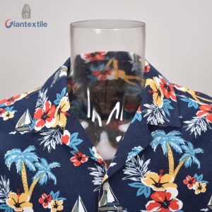 Custom Made Men’s Shirt Rayon Linen Cotton Short Sleeve Floral Print Bright-coloured Shirt For Holiday GTCW108226G1