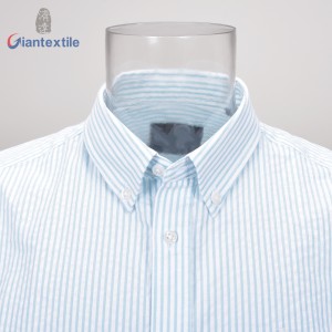 Best Sale Classical Men’s Shirt 100% BCI Cotton Blue Seersucker Casual Short Sleeve Shirt For Men GTCW108227G1