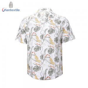 New Promotion Men’s Shirt Linen Viscose Short Sleeve Floral Hawaii Collar Casual Shirt For Holiday  GTCW108229G1