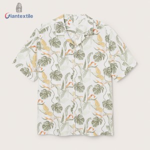 Giantextile New Promotion Men’s Shirt Linen Viscose Short Sleeve Floral Hawaii Collar Casual Shirt For Holiday GTCW108229G1