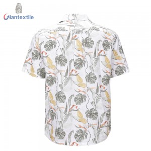 New Promotion Men’s Shirt Linen Viscose Short Sleeve Floral Hawaii Collar Casual Shirt For Holiday  GTCW108229G1