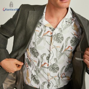 Giantextile New Promotion Men’s Shirt Linen Viscose Short Sleeve Floral Hawaii Collar Casual Shirt For Holiday GTCW108229G1