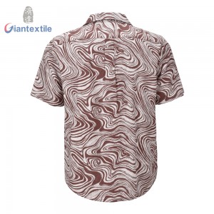 Hot Selling Men’s Shirt Linen Viscose Short Sleeve Swirl Print Hawaii Collar Casual Shirt For Men GTCW108230G1