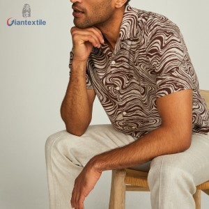 Giantextile Hot Selling Men’s Shirt Linen Viscose Short Sleeve Swirl Print Hawaii Collar Casual Shirt For Men GTCW108230G1